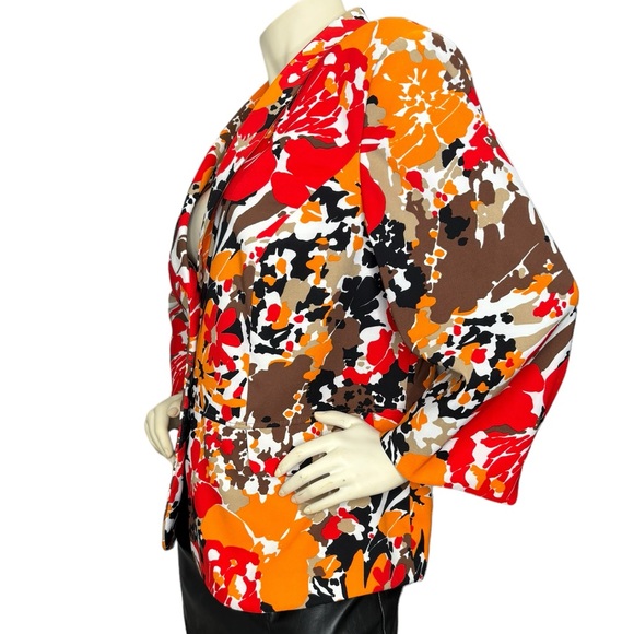 KASPER Plus Multicolor Red & Orange Abstract Floral Pattern Double Button Blazer - Picture 11 of 16